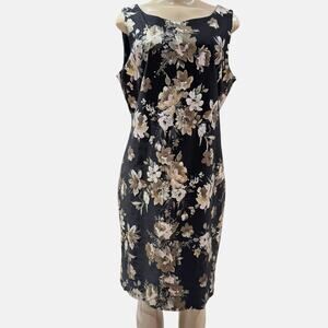 Michael Tyler Metallic Floral Black Gold Sheath Sleeveless Dress Classy sz XL